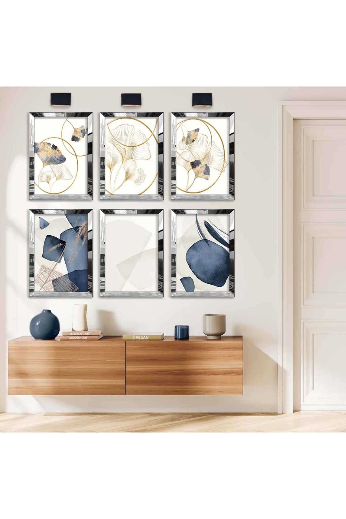 Çizim Çiçek Ve Soyut Tema 6'Lı Pleksi Kenar Solmaz MDF Tablo Seti