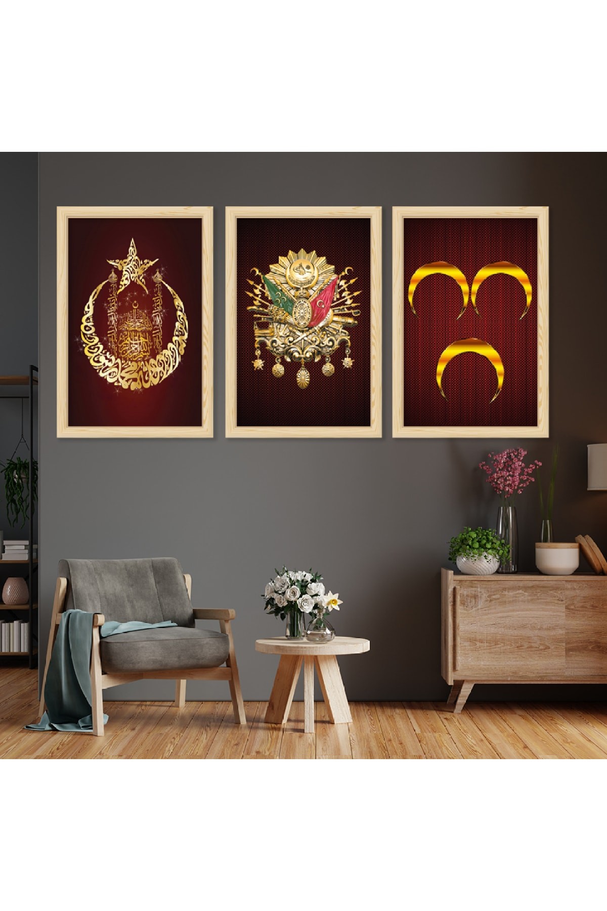 Modern Tablo Ahşap Çerçeveli Osmanlı Tuğrası Tablo