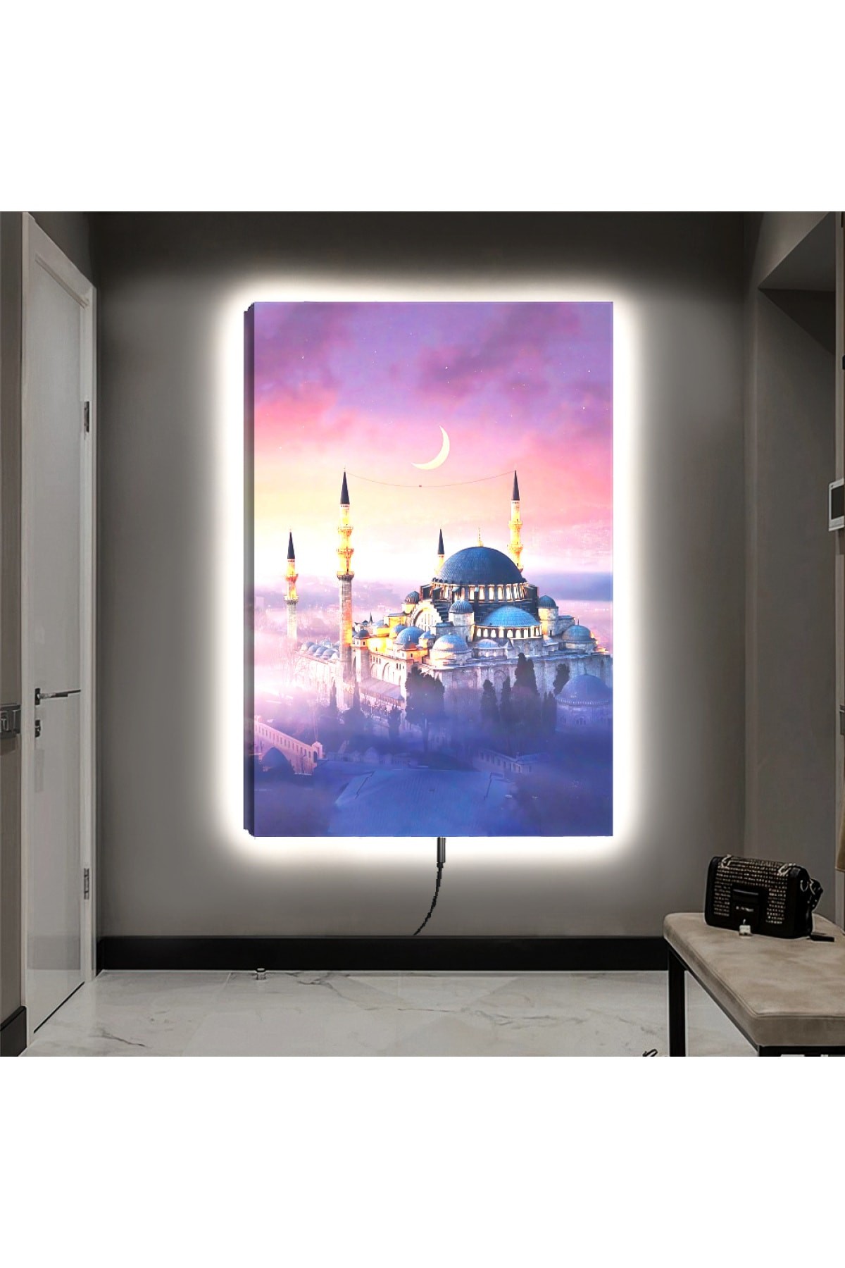 Ledli Ayasofya Cami Din Ahşap Şase Dijital Baskı Kanvas Tablo 90X60Cm