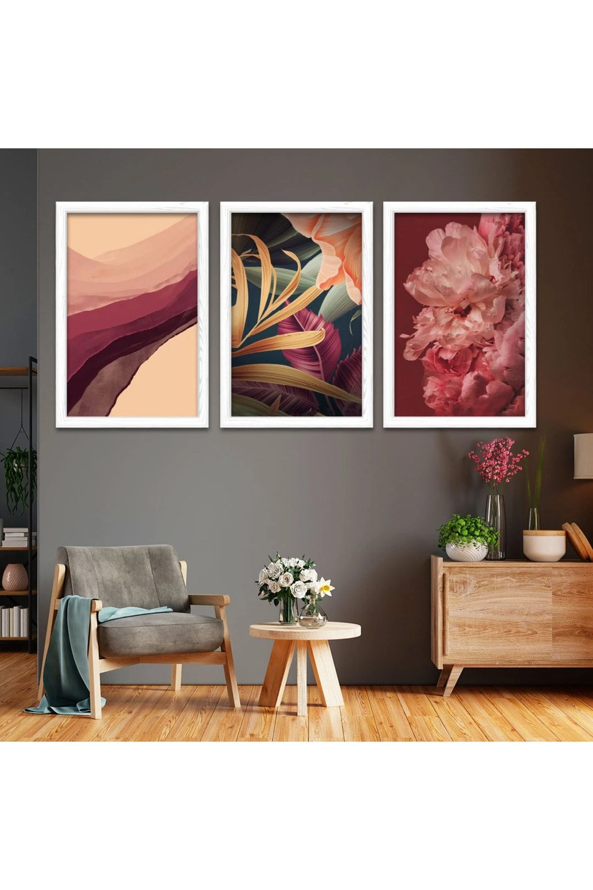 Beyaz Ahşap Çerçeveli Kızıl Renk Tablo