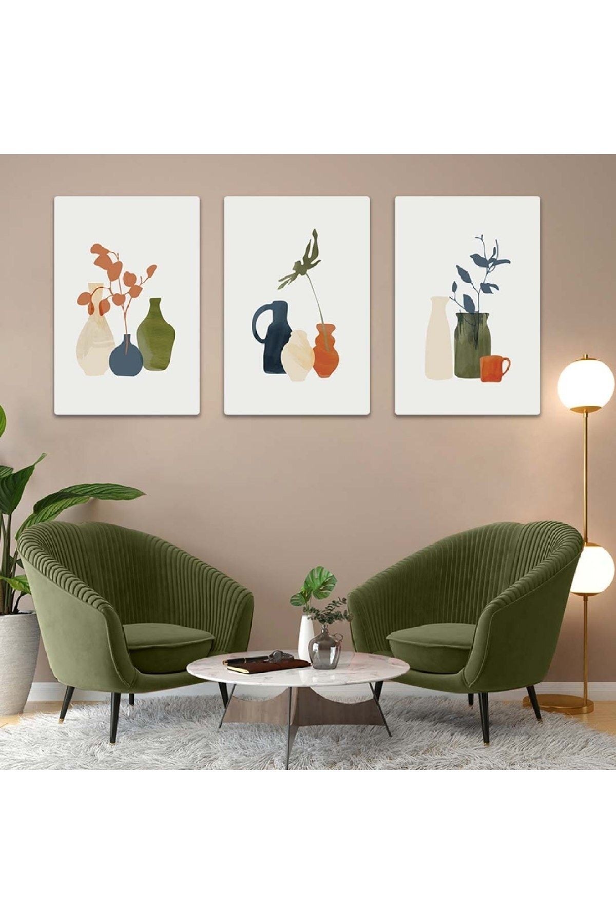Minimalist Soyut Desen 3'lü Mdf Tablo Set