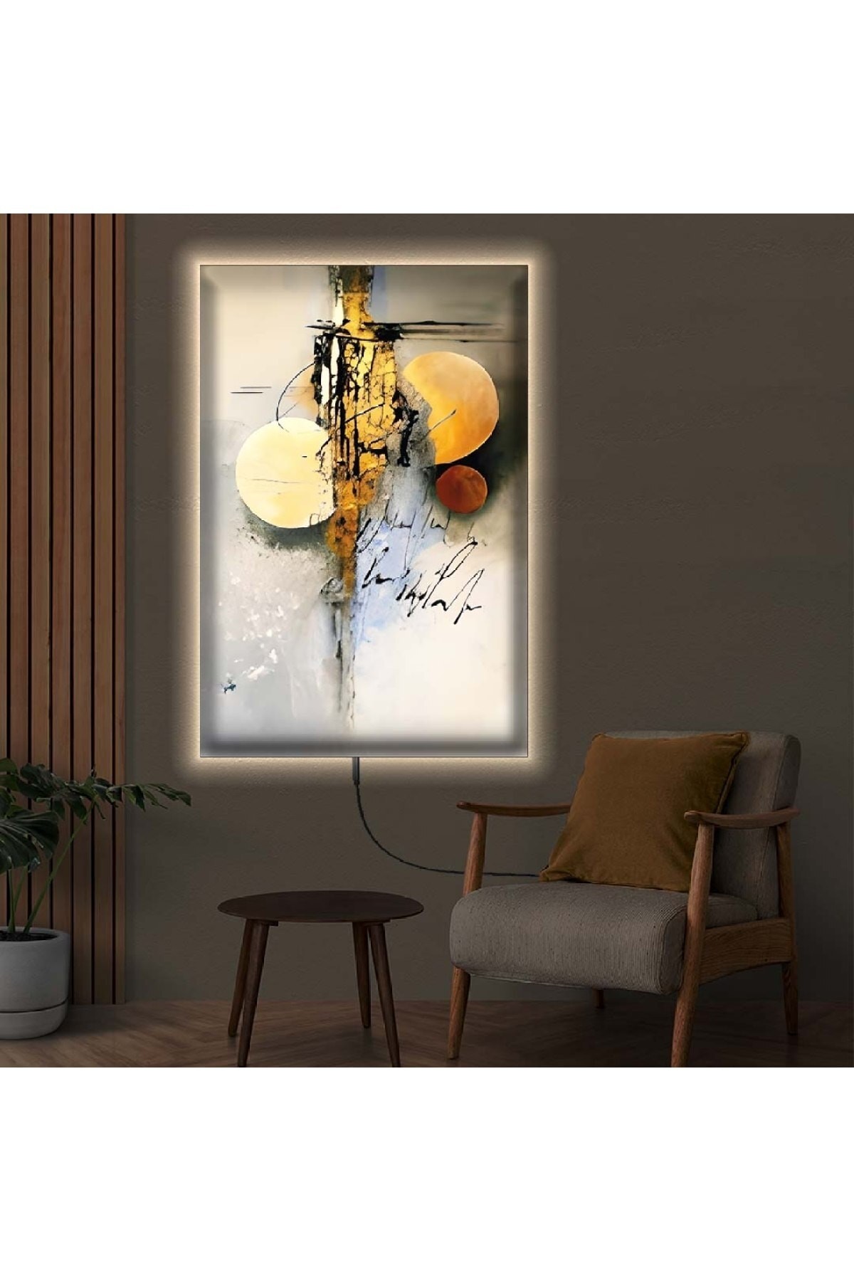 Ledli Kolaj Çizim Ahşap Şase Dijital Baskı Kanvas Tablo 90X60Cm