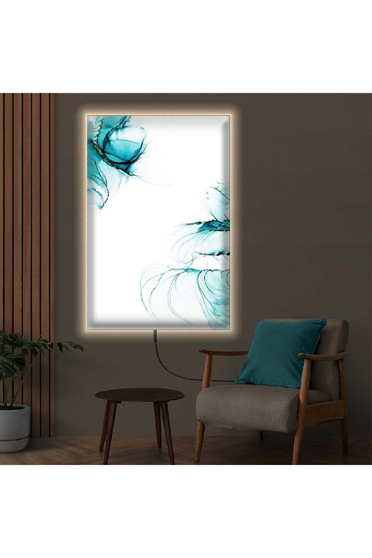 Sanatsal Ledli Soyut Desen Ahşap Şase Dijital Baskı Kanvas Tablo 70X100Cm