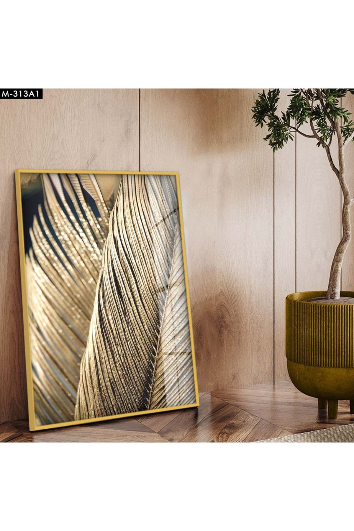 Gold Metal Çerçeveli Modern Çizim Kırılmaz Cam Tablo