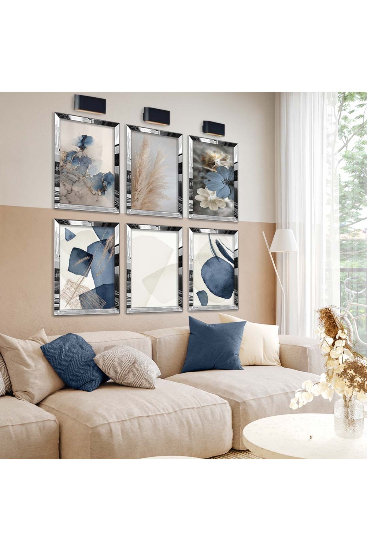 Salon Tablosu Çizim Ve Geometrik Desen 6'Lı Pleksi Kenar Solmaz MDF Tablo Seti