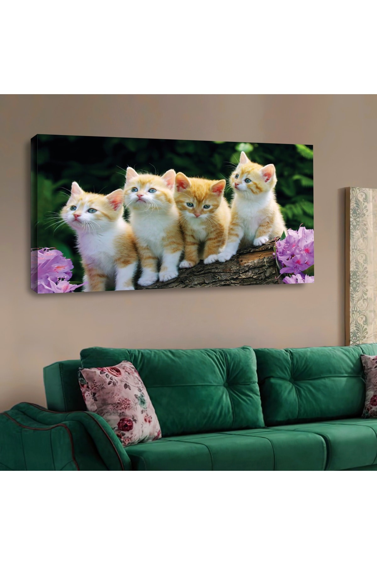 Ahşap Şase Dijital Baskı Kanvas Yavru Kediler Tablosu 120X60Cm