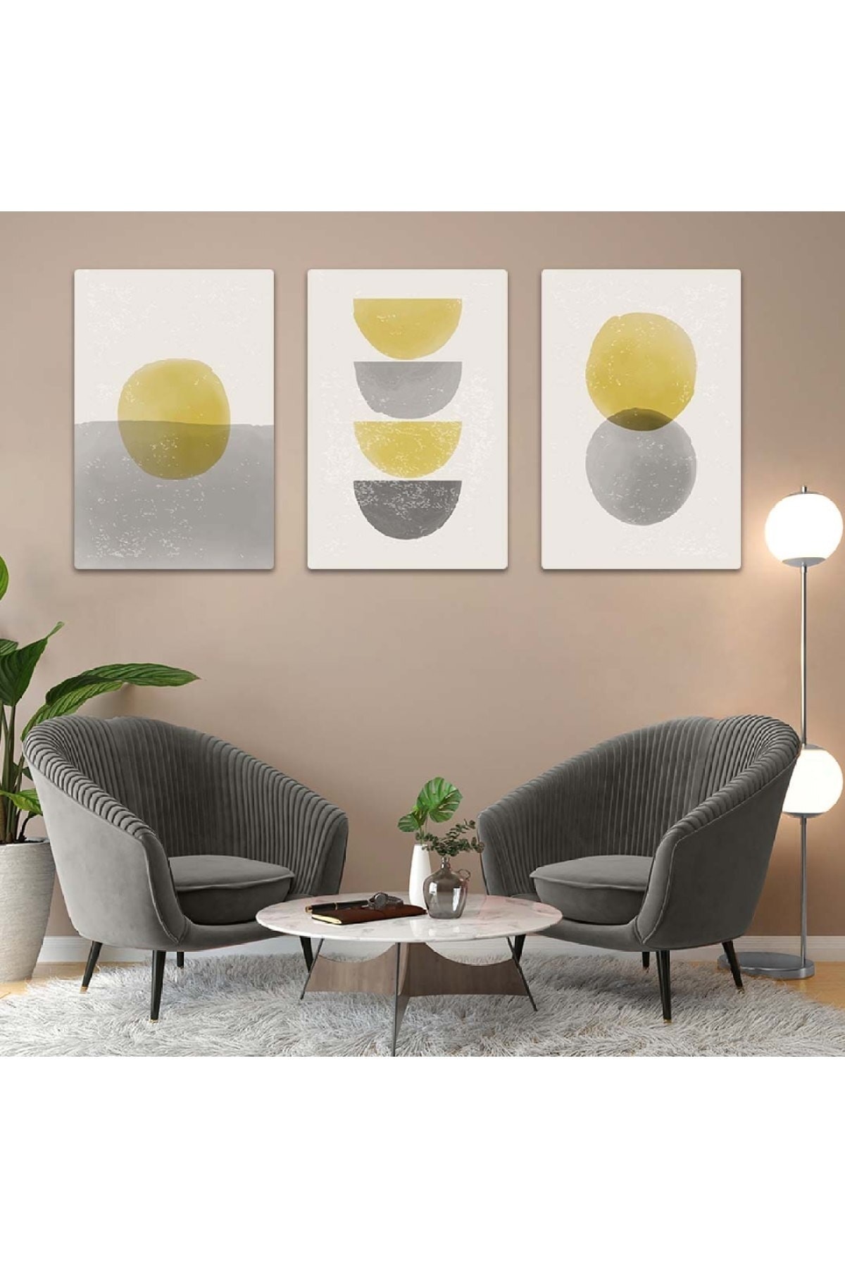 Duvar Sanatı Oturma Odası Tablosu Soyut Desen 3'Lü Solmaz MDF Tablo Set