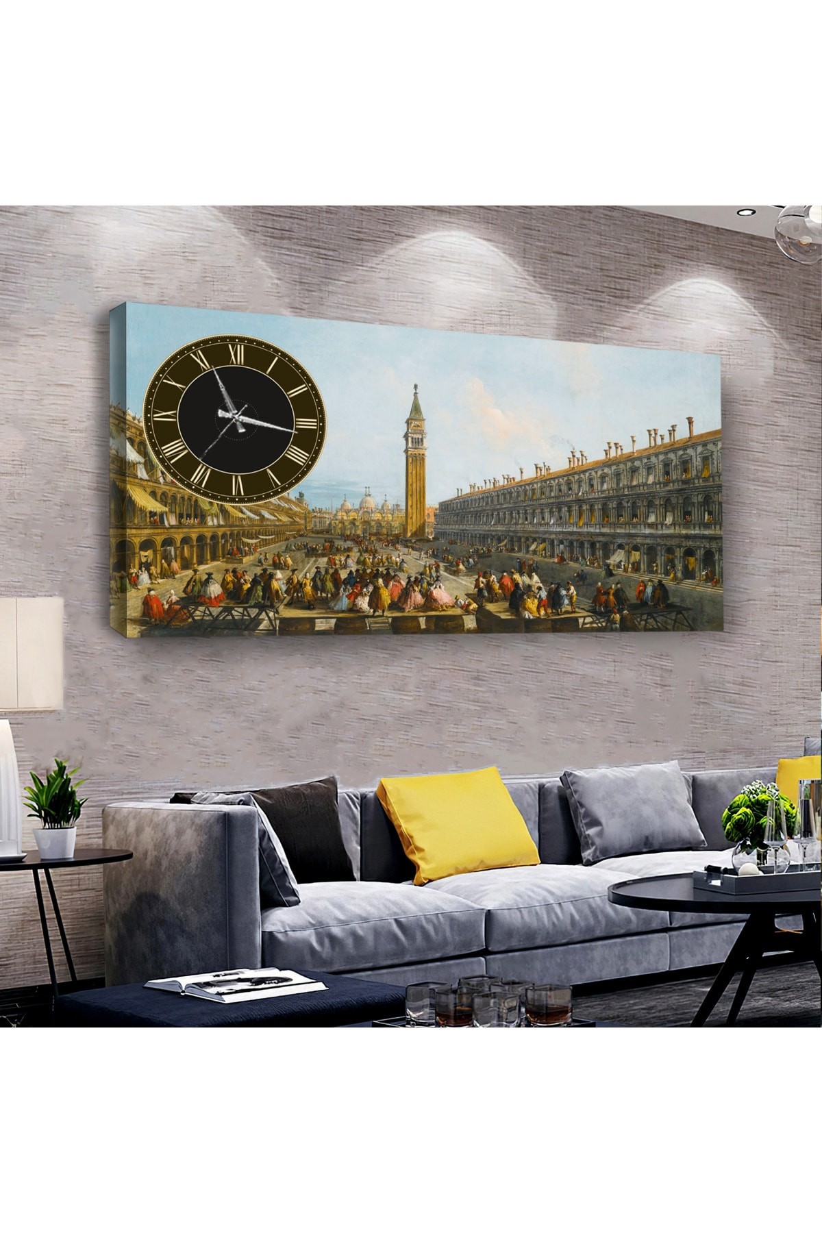 Orta Çağ saatliAhşap Şase Dijital Baskı Kanvas Tablo 100X50Cm