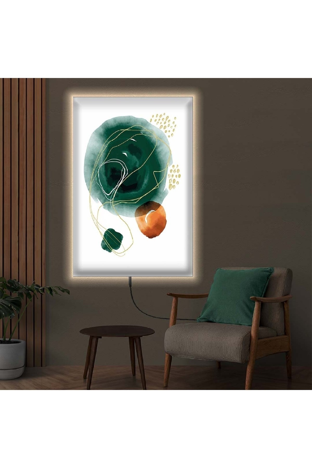 Minimal Renkli Ledli Modern Çizim Ahşap Şase Dijital Baskı Kanvas Tablo 50X70Cm