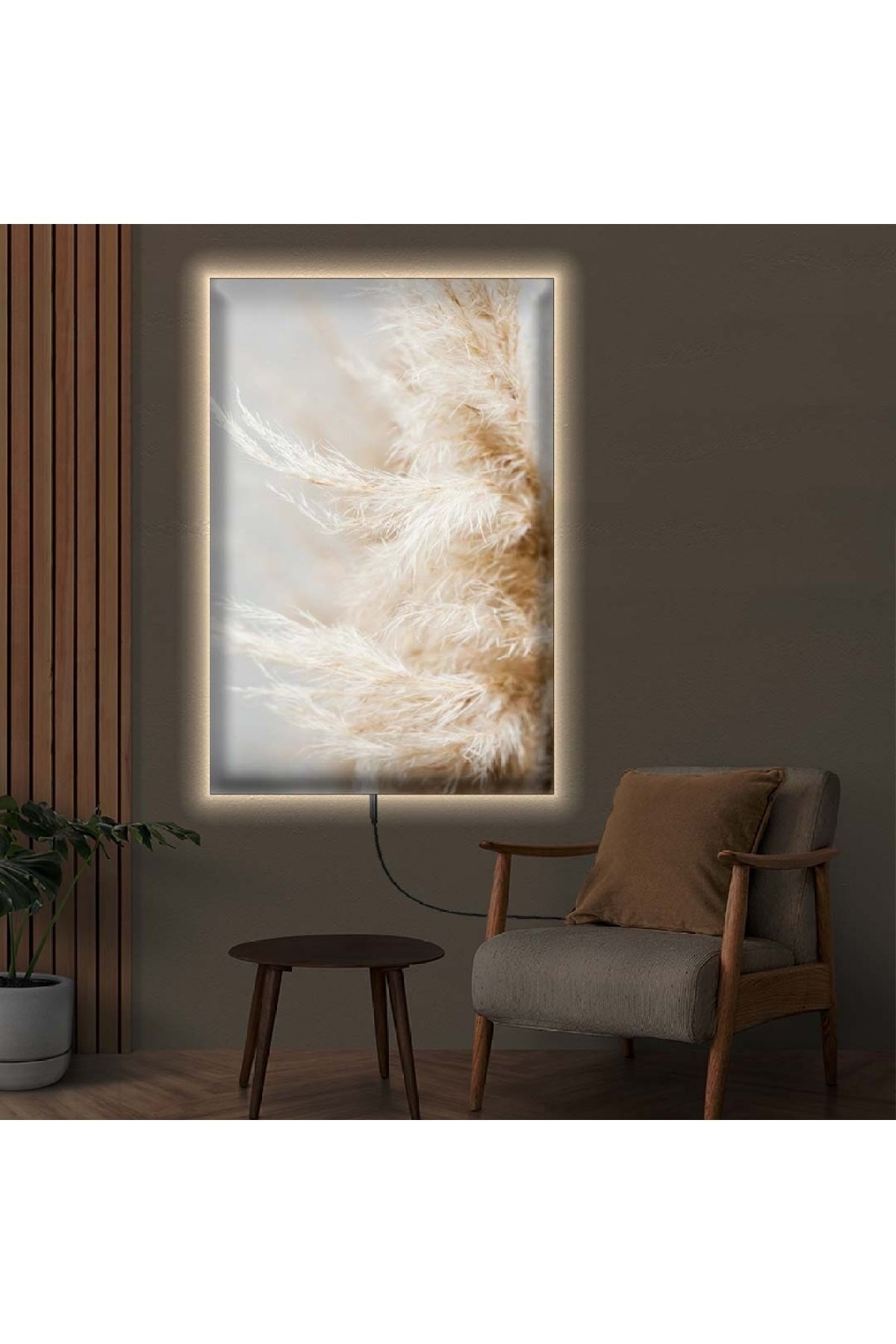Huzur Ledli Sonbahar Çiçekleri Ahşap Şase Dijital Baskı Kanvas Tablo 70X100Cm