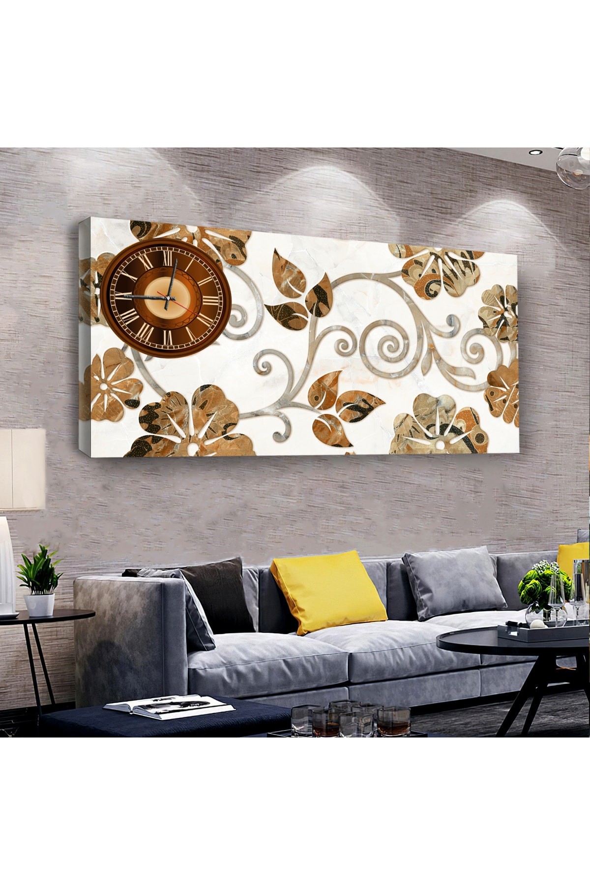 Motif saatliAhşap Şase Dijital Baskı Kanvas Tablo 100X50Cm