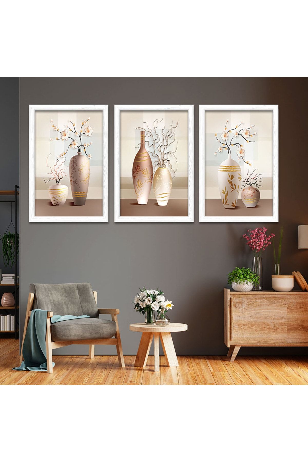 Ahşap Çerçeveli Kolaj Çizim Modern Tablo