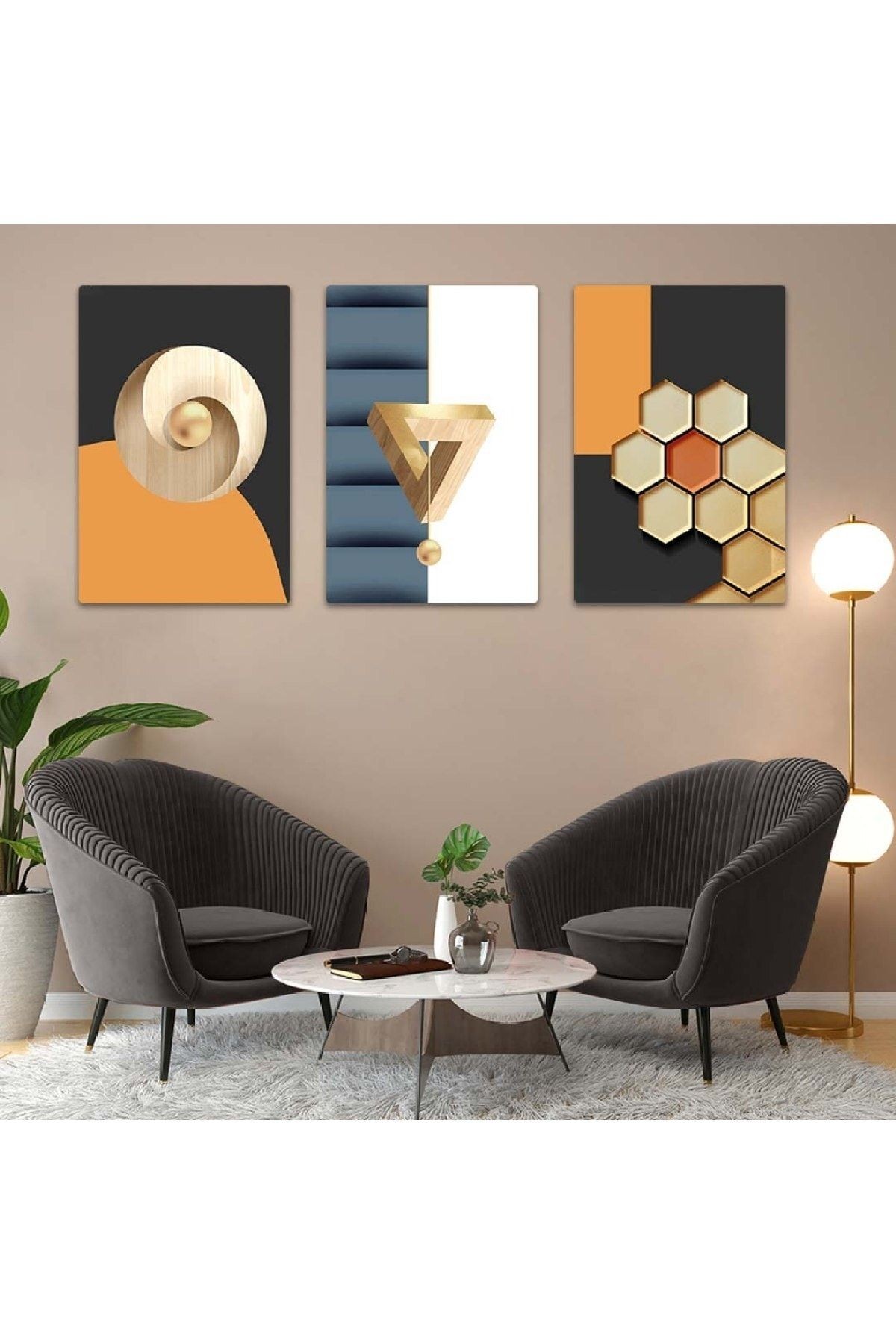 Üçlü Mdf Çok Renk Arka Planlı Minimalist Soyut Desen Tablo Seti
