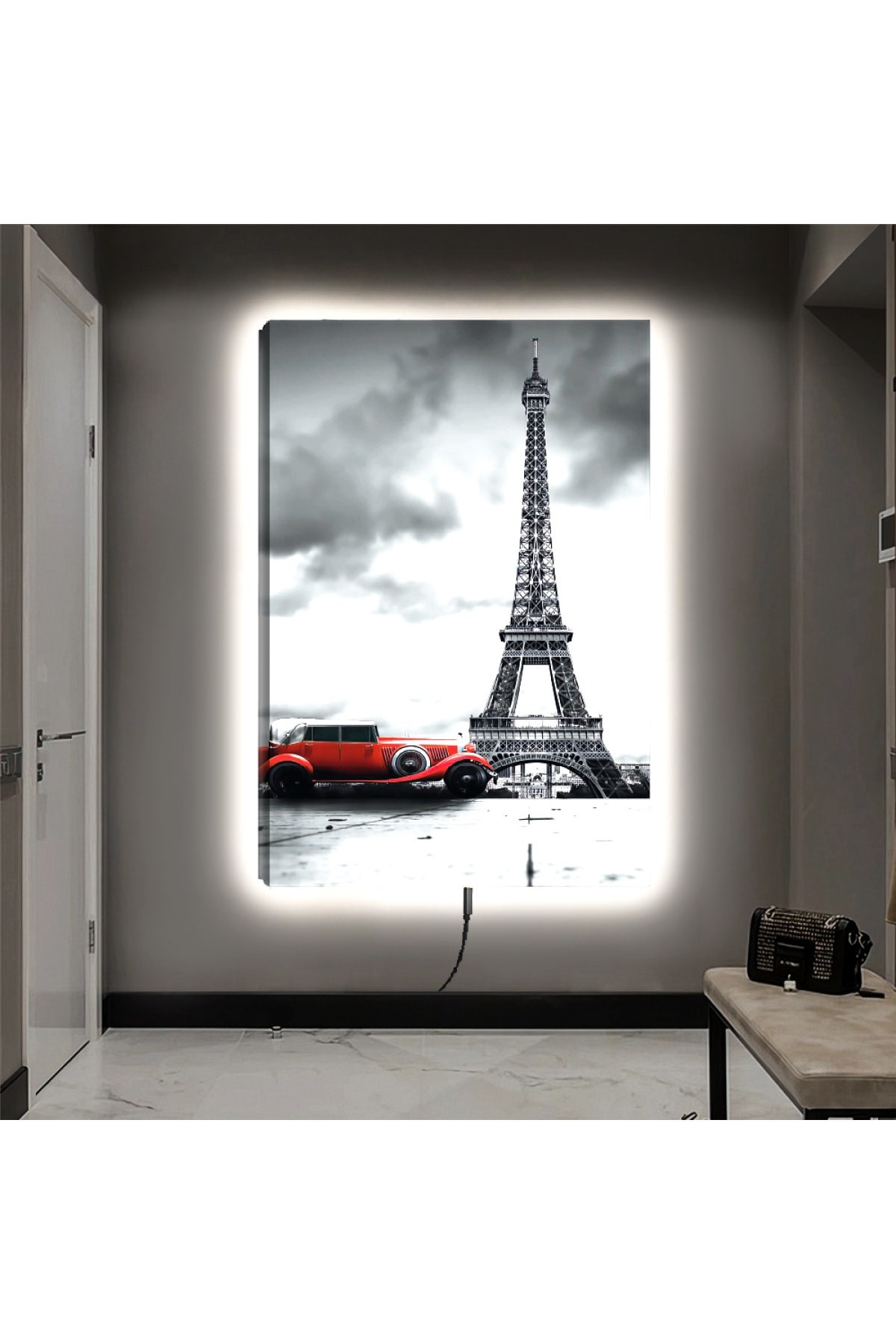Ledli Eiffel Kulesi Ahşap Şase Dijital Baskı Kanvas Tablo 90X60Cm