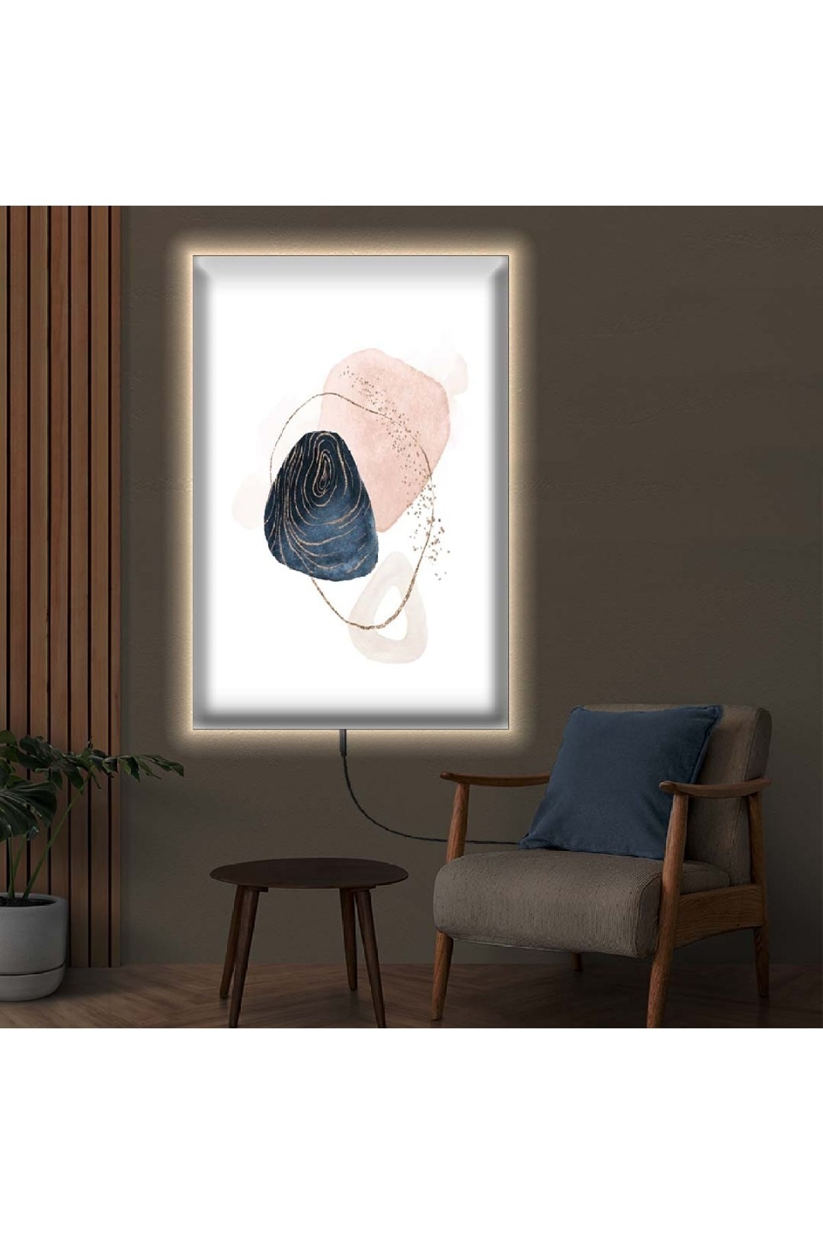 Renkli Oturma Odası Tablosu Işıklı Ledli Soyut Desen Dijital Baskı Kanvas Tablo 90X60Cm