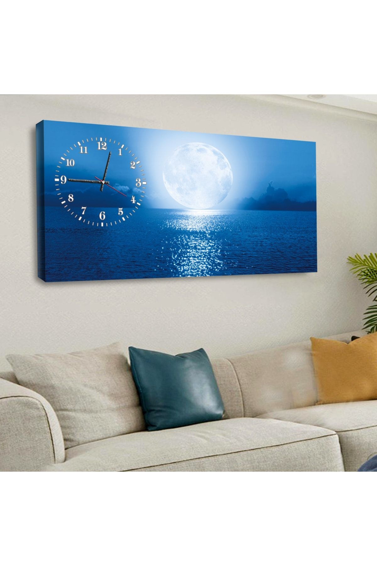 120 X 60 Saatli Kanvas Dolunay Manzara Tablo