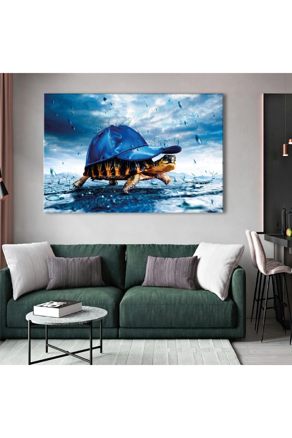 Tarz Kamlumbağa Ahşap Şase Dijital Baskı Kanvas Tablo 120X80Cm