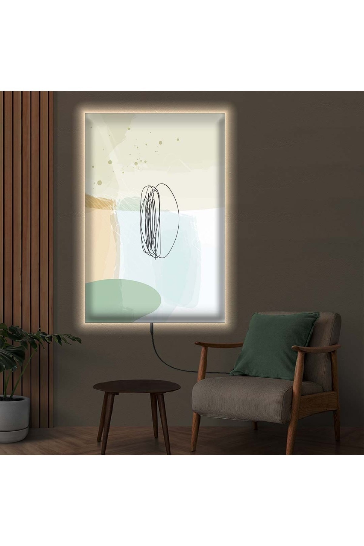 Renkli Ledli Modern Çizim Ahşap Şase Dijital Baskı Dayanıklı Kanvas Tablo 90X60Cm