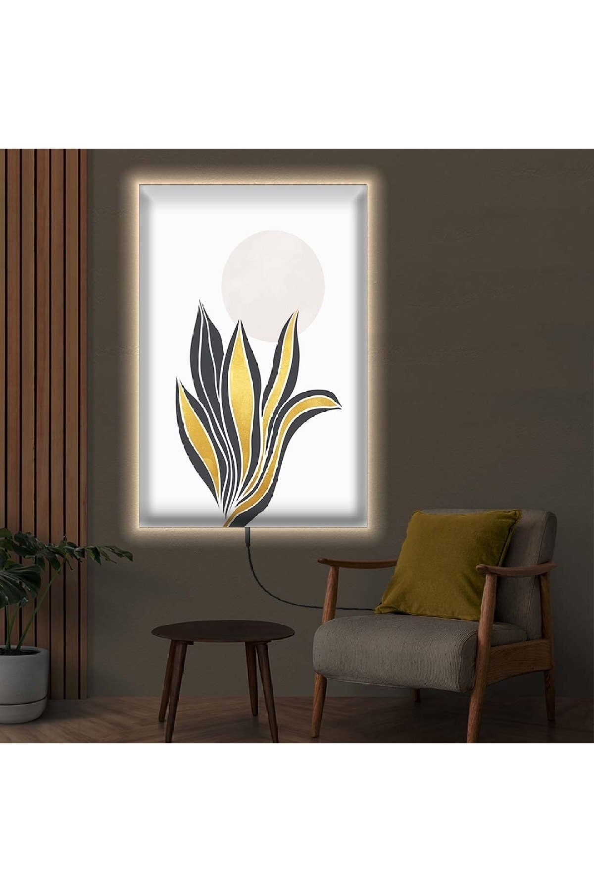Modern Oturma Odası Tablosu Ledli Soyut Desen Dijital Baskı Kanvas Tablo 50X70Cm