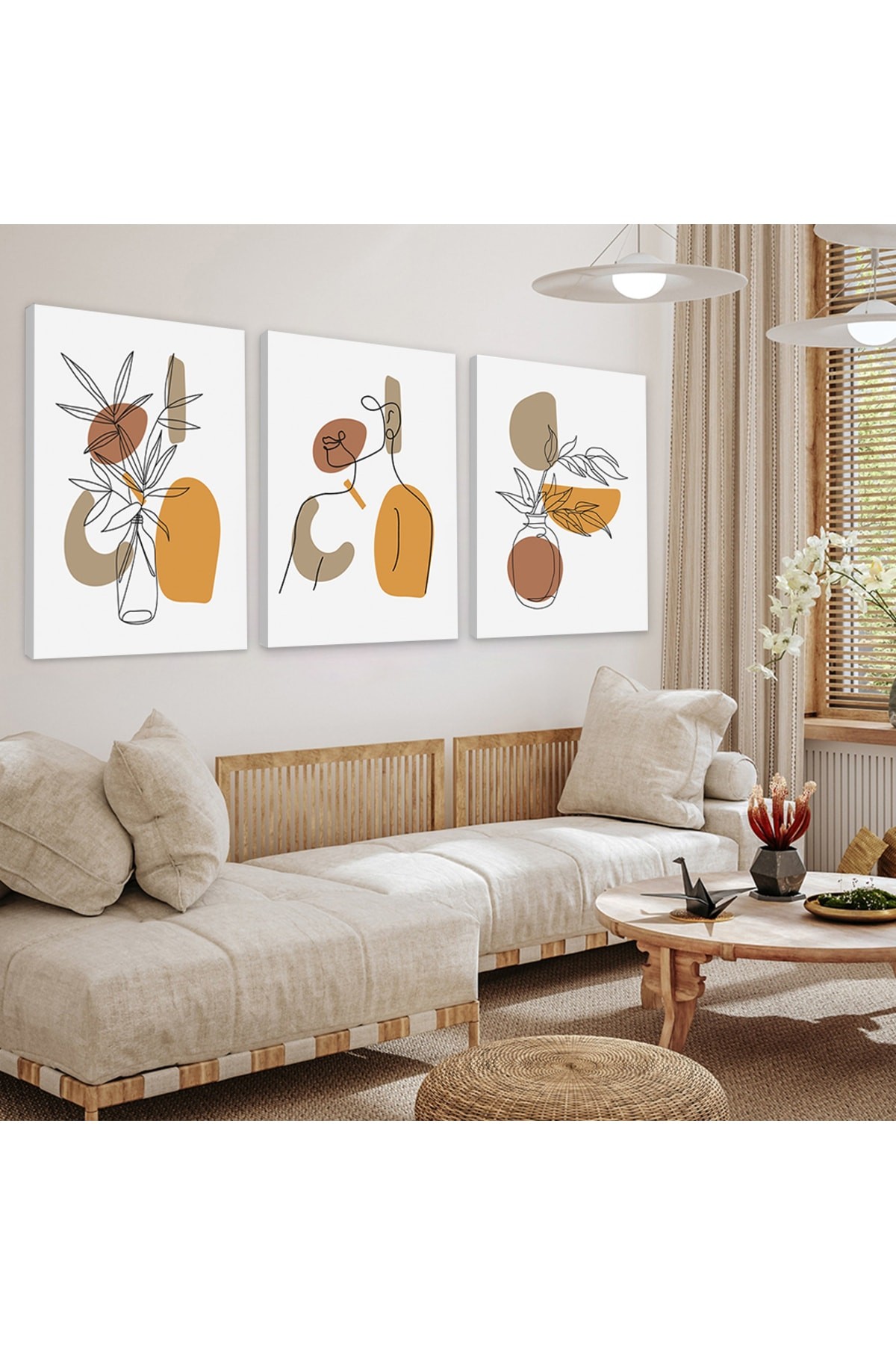 Modern Tablo Soyut Desen 3'Lü Ahşap Şase Dijital Baskı Kanvas Tablo