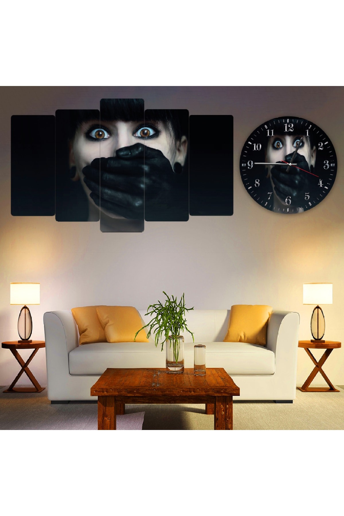 5 Parça Susan Kadın Modern Solmaz MDF Tablo Ve Saat Kombin