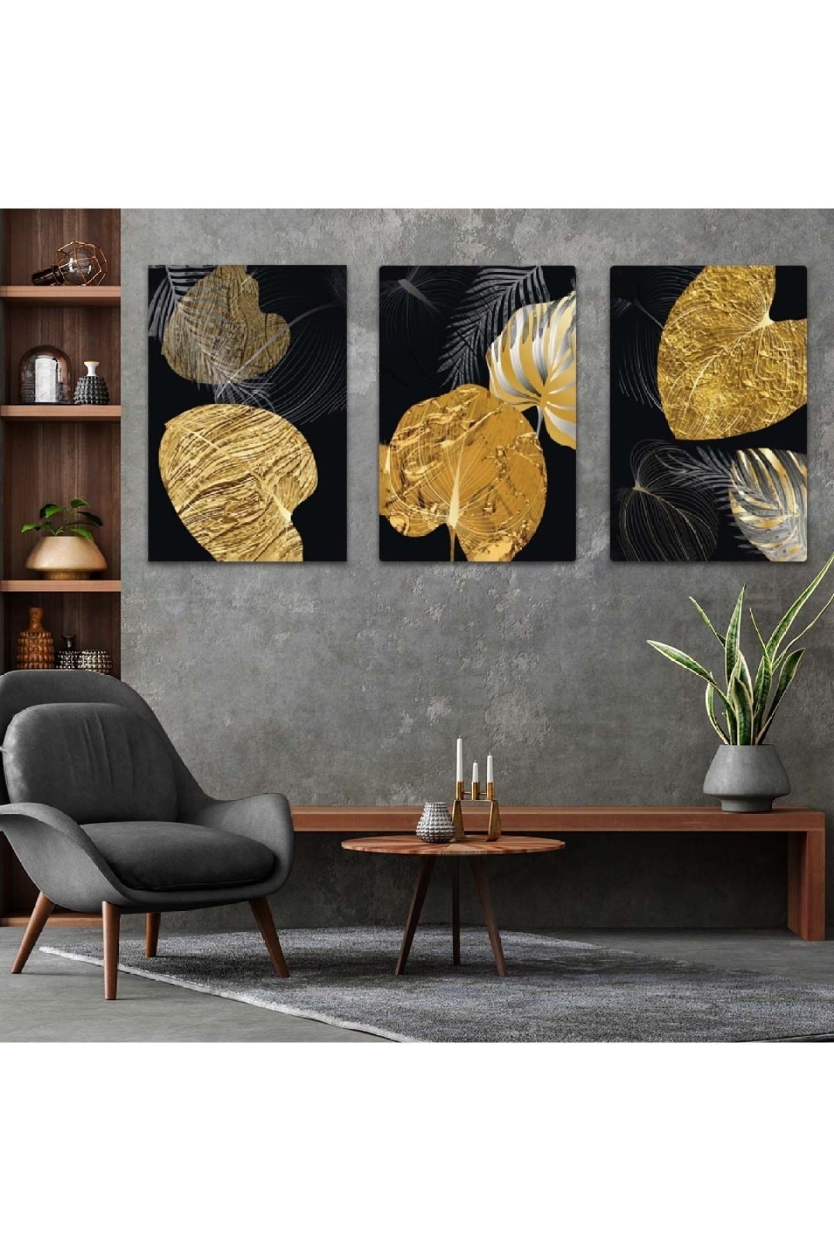 Canlı Minimalist Soyut Desen 3'Lü Solmaz MDF Tablo Set
