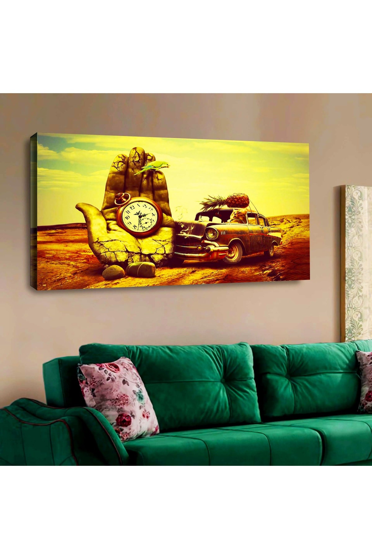 Renkli Minimal Tasarım Ahşap Şase Dijital Baskı Kanvas Solmaz Tablo 120X60Cm