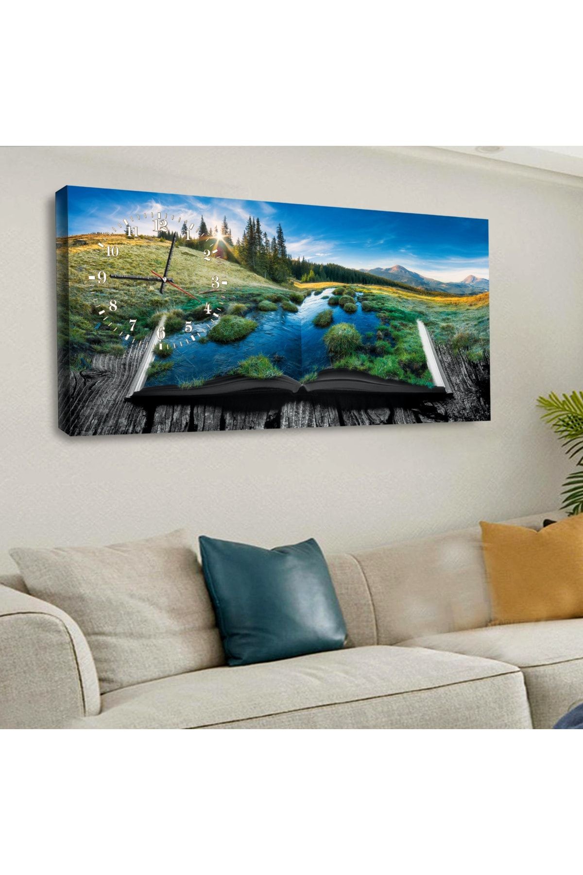 120 X 60 Saatli Kanvas Orman Tablo