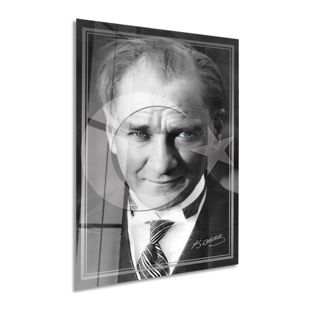 AY YILDIZLI ATATÜRK DİKEY ÇERÇEVESİZ CAM TABLO