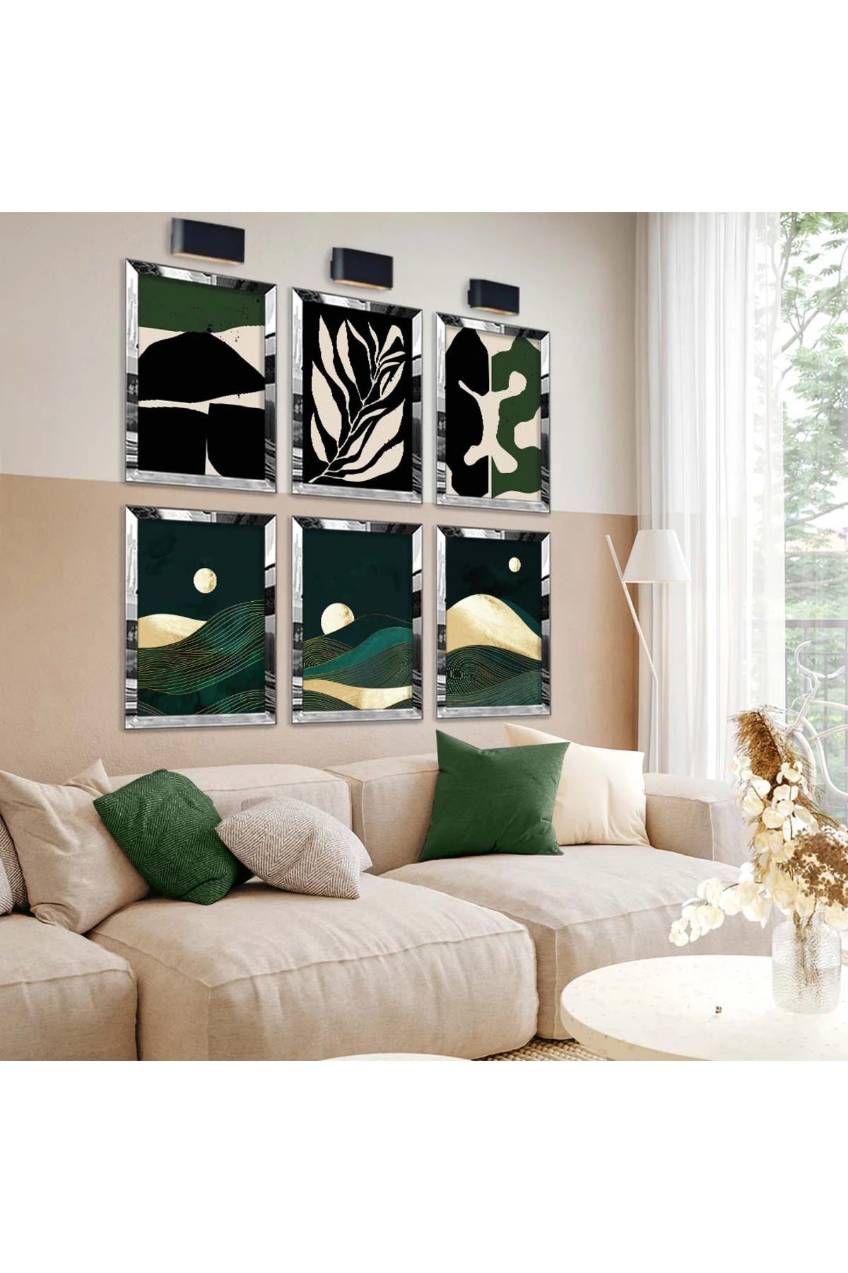 Tasarım Kolaj Çizim Soyut Tema 6'Lı Pleksi Kenar Solmaz MDF Tablo Seti