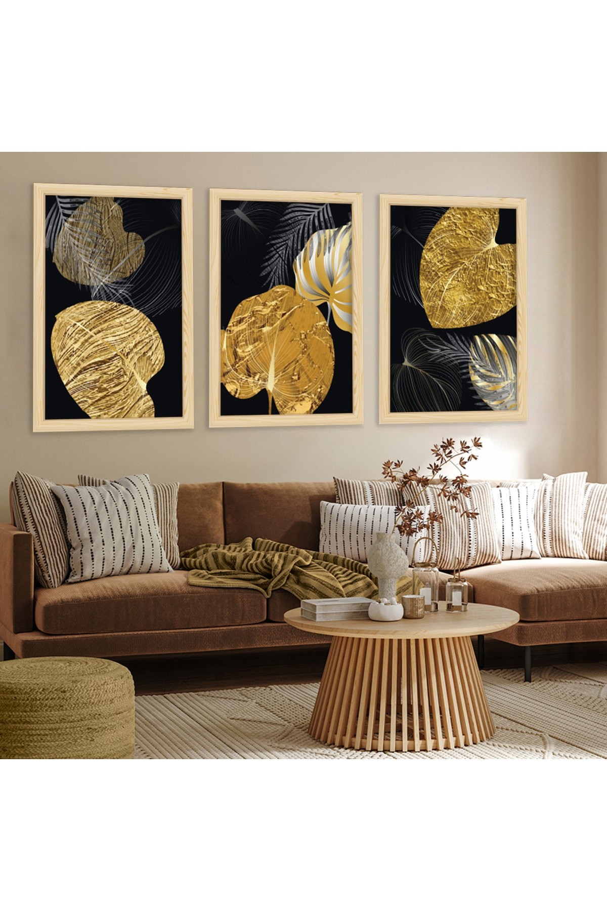 Salon Tablosu Salon Tablosu Ahşap Çerçeveli Kolaj Çizim Çiçek Tablo