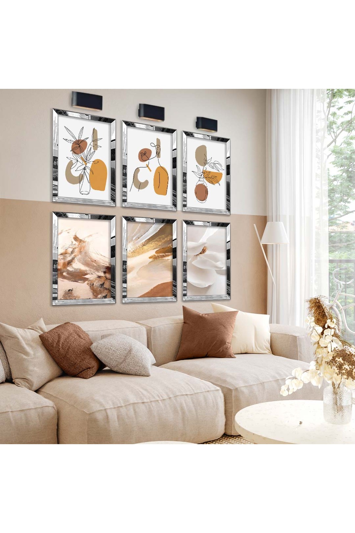Minimalist Çizim Soyut Tema 6'Lı Pleksi Kenar Solmaz MDF Tablo Seti