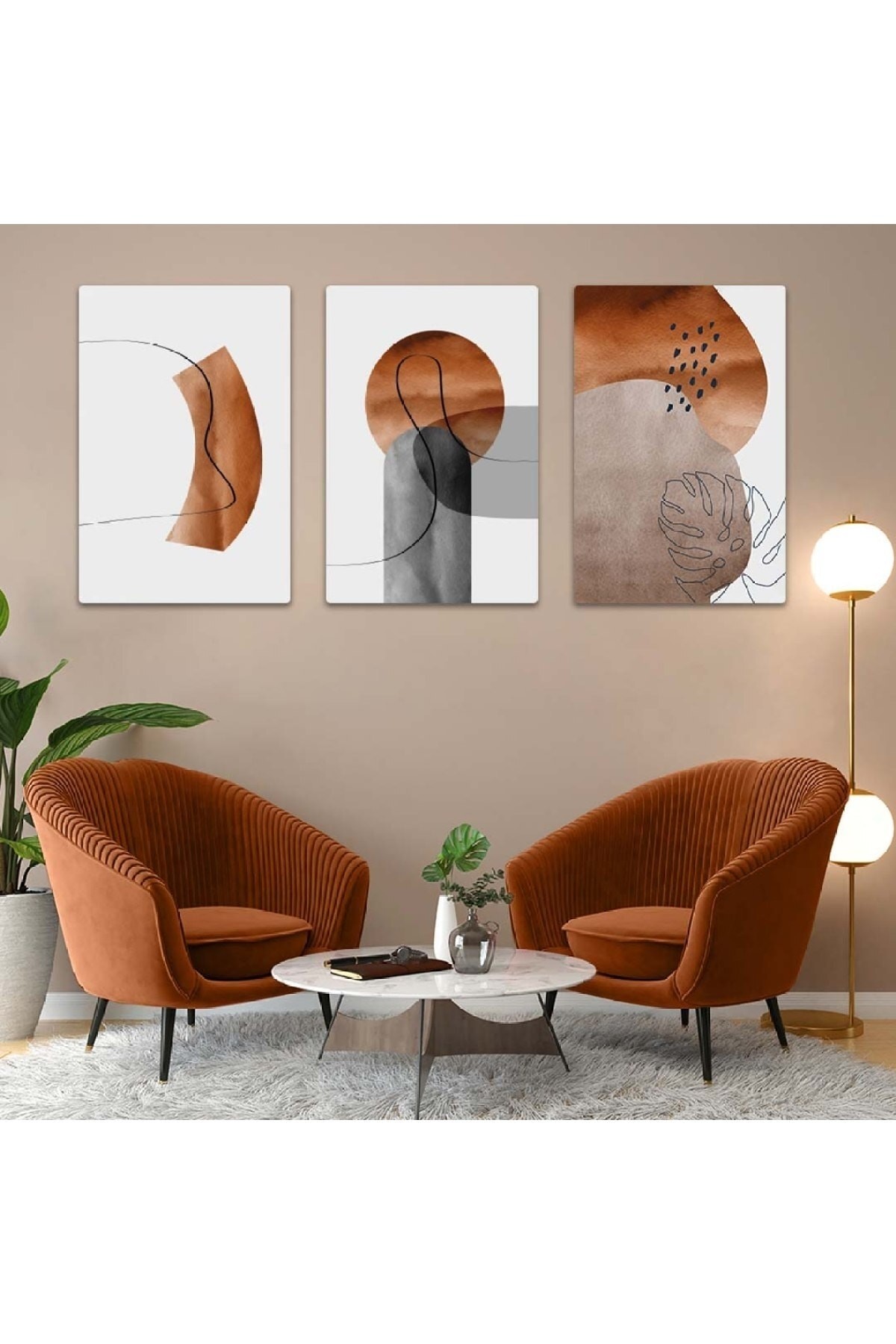Tasarım Modern Tablo Soyut Desen 3'Lü Solmaz MDF Tablo Set