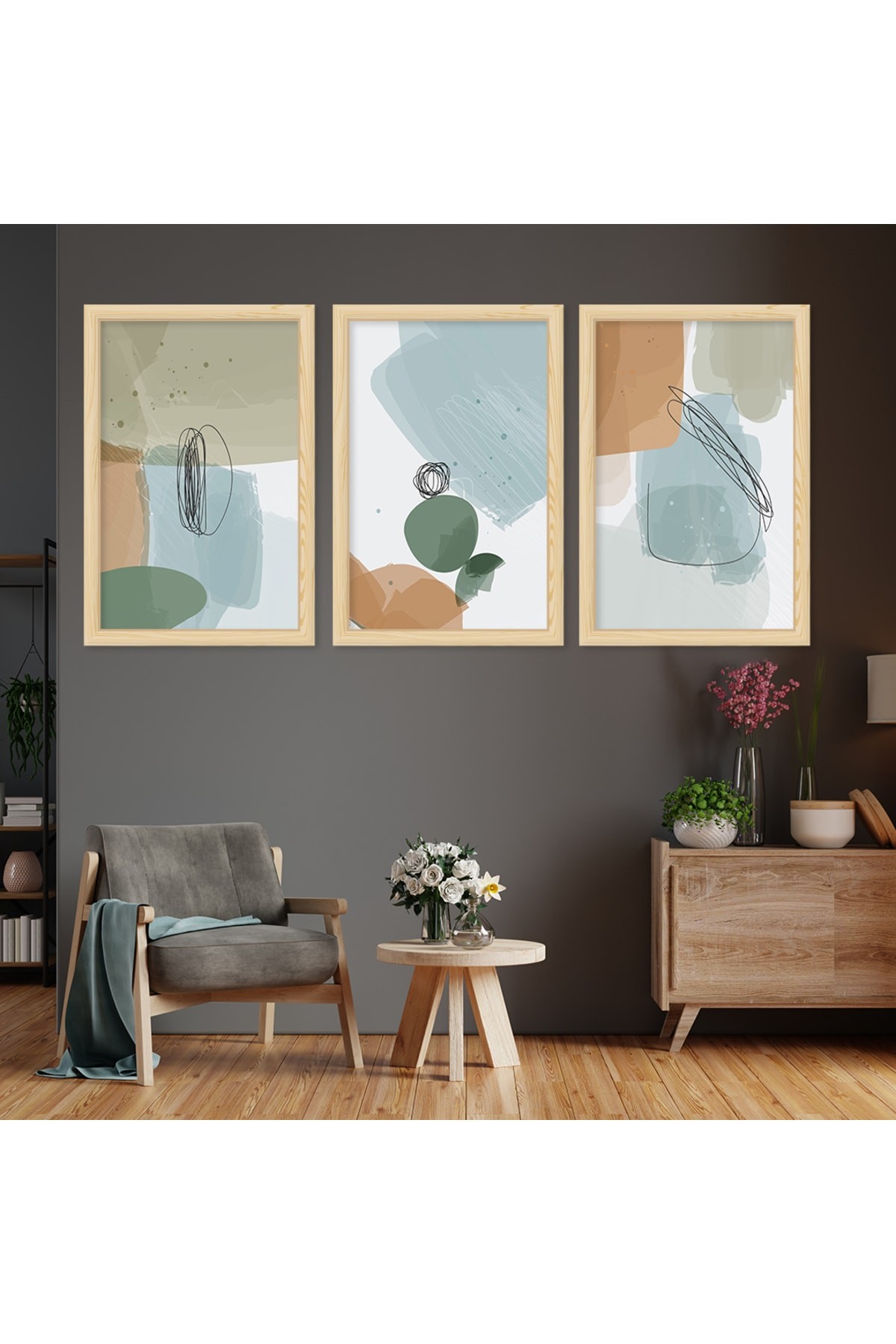 Renkli Sanatsal Ahşap Çerçeveli Kolaj Çizim Modern Tablo