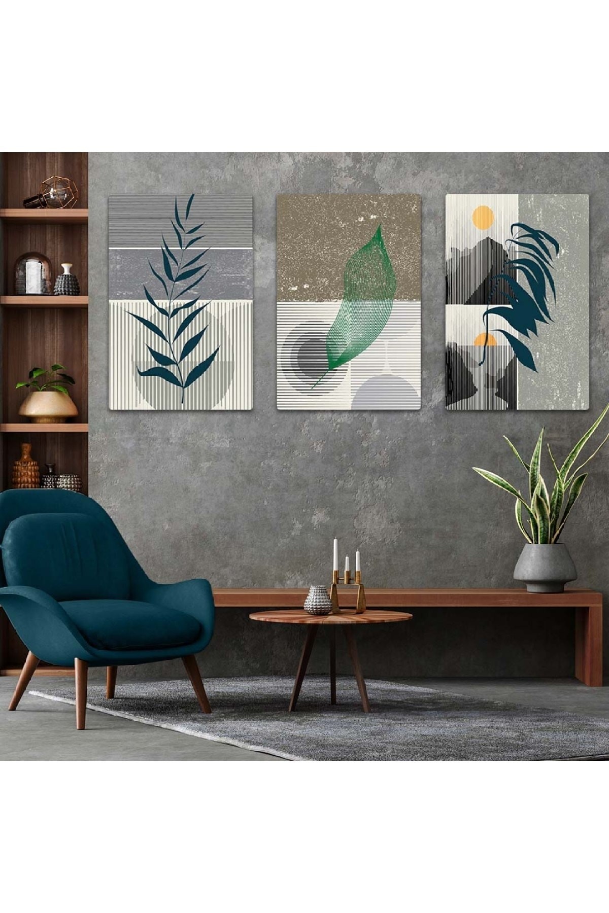 Tasarım Soyut Desen 3'Lü Solmaz MDF Tablo Set