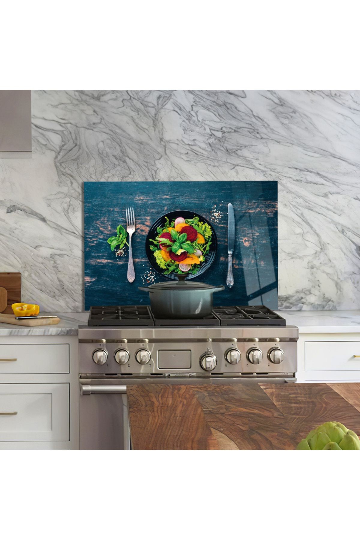 Ocak Arkası Temperli Cam Çatal Bıçak ve Salata Tabağı