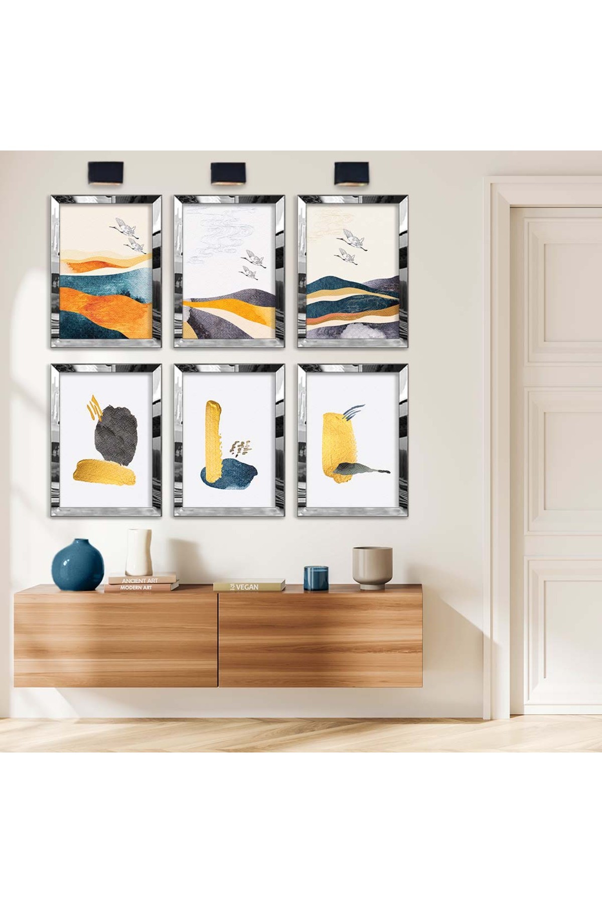 Modern Çizim Kuş Figür 6'Lı Pleksi Kenar Solmaz MDF Tablo Seti