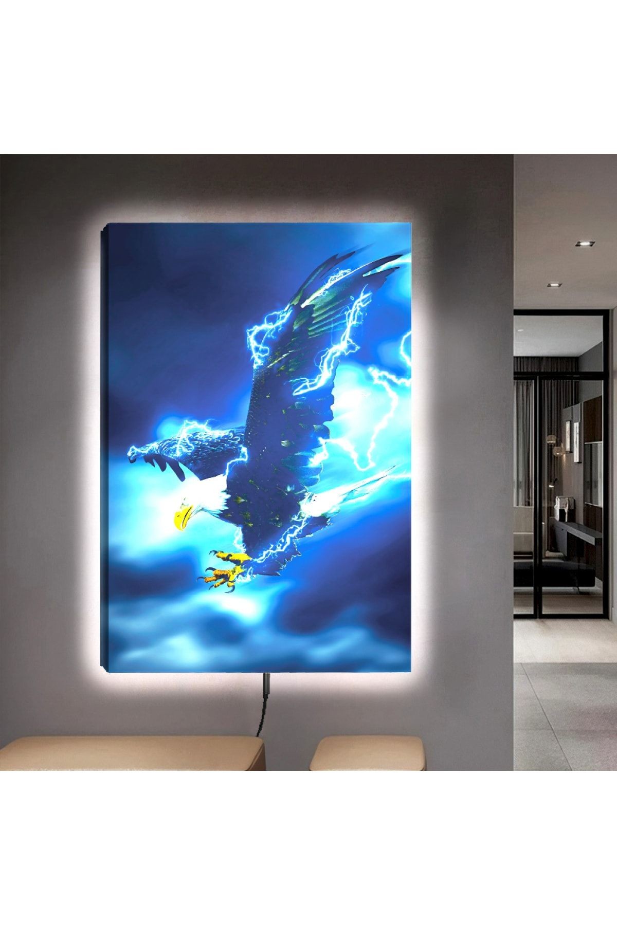 Ledli 90x60 Hayvanlar Alemi Kartal Kanvas Tablo