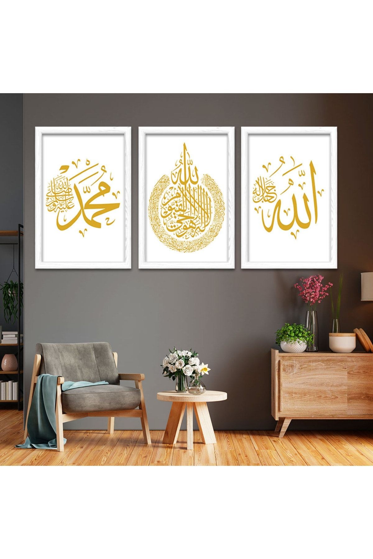 Beyaz Ahşap Çerçeveli Kolaj Çizim Modern Tablo
