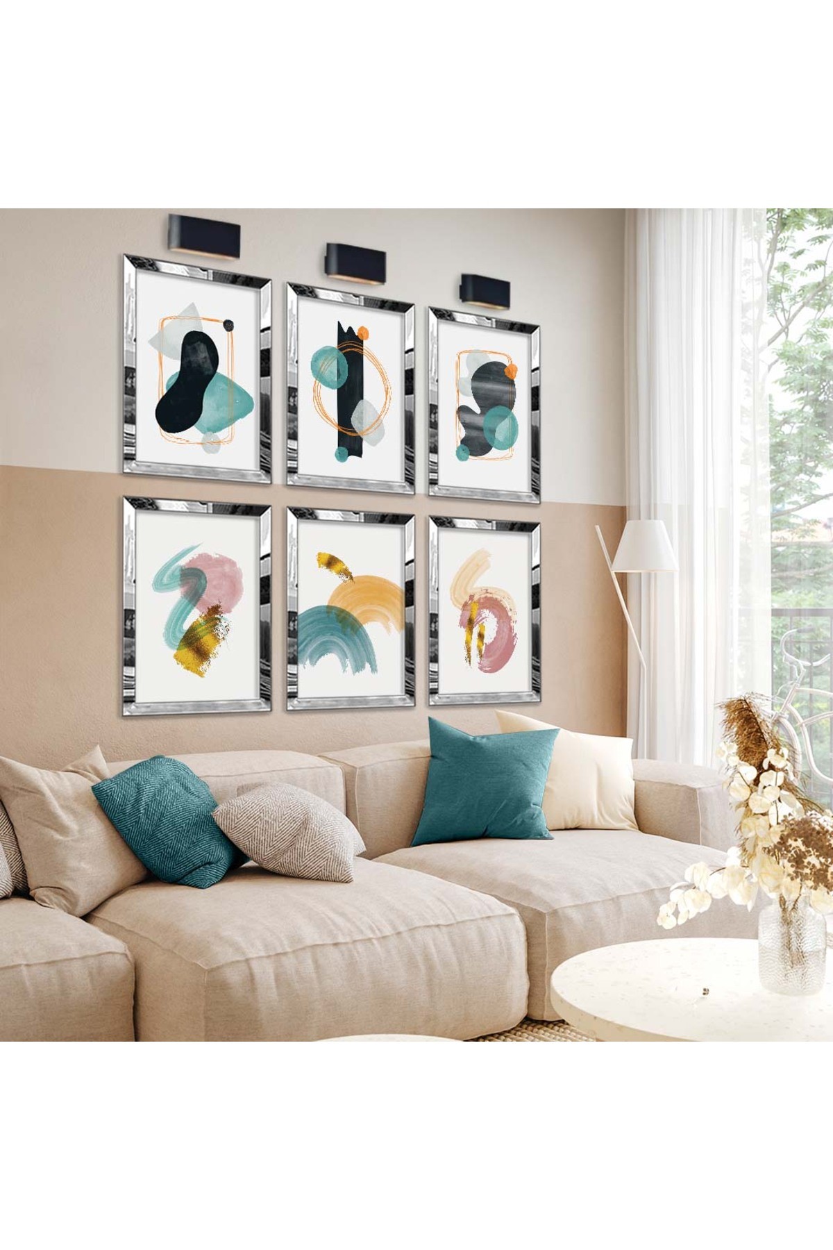Soyut Çizim Ve Modern Tema 6'Lı Pleksi Kenar Solmaz MDF Tablo Seti