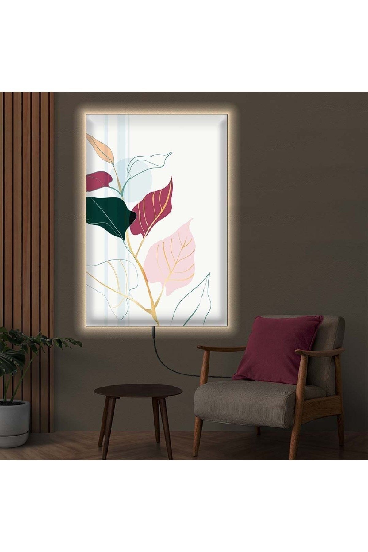 Ledli 90x60 Kolaj Çizim Ağaç Dalı Kanvas Tablo