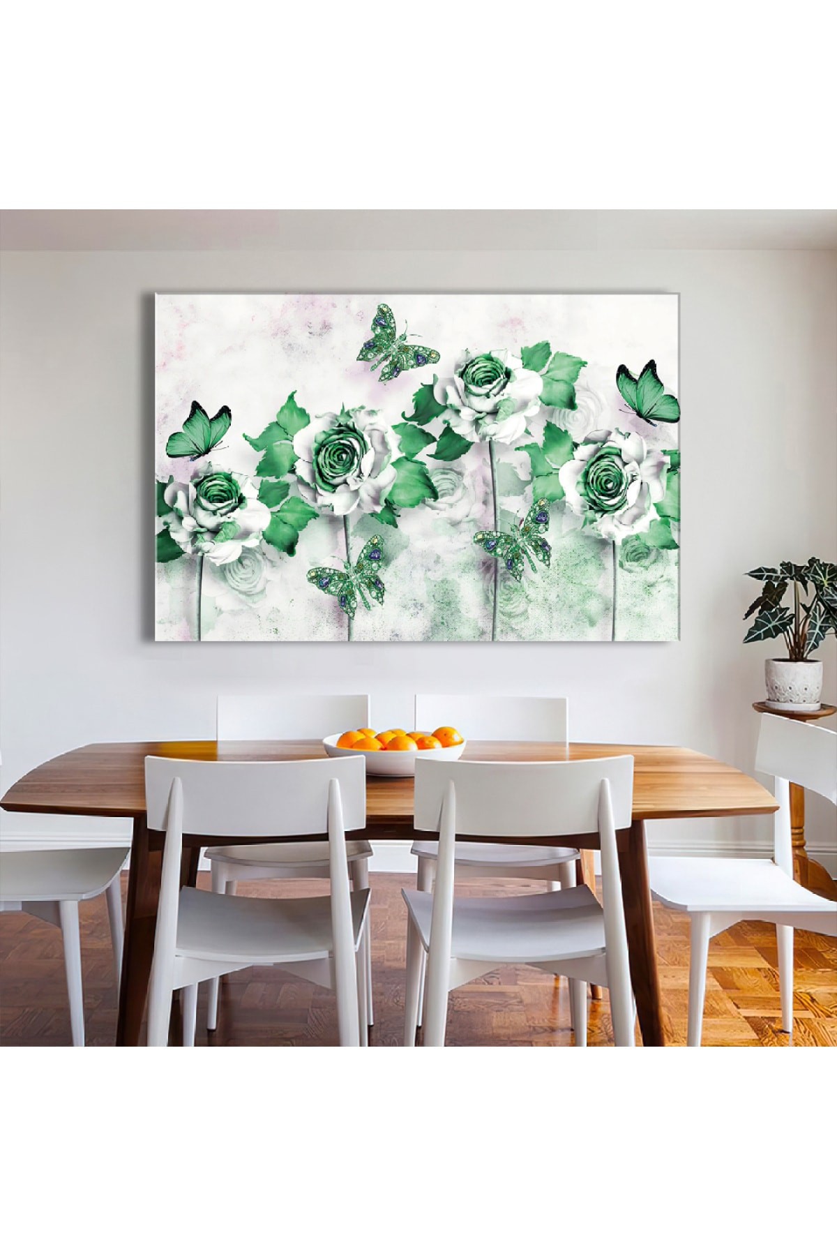 Beyaz Güller Ahşap Şase Dijital Baskı Kanvas Tablo 120X80Cm