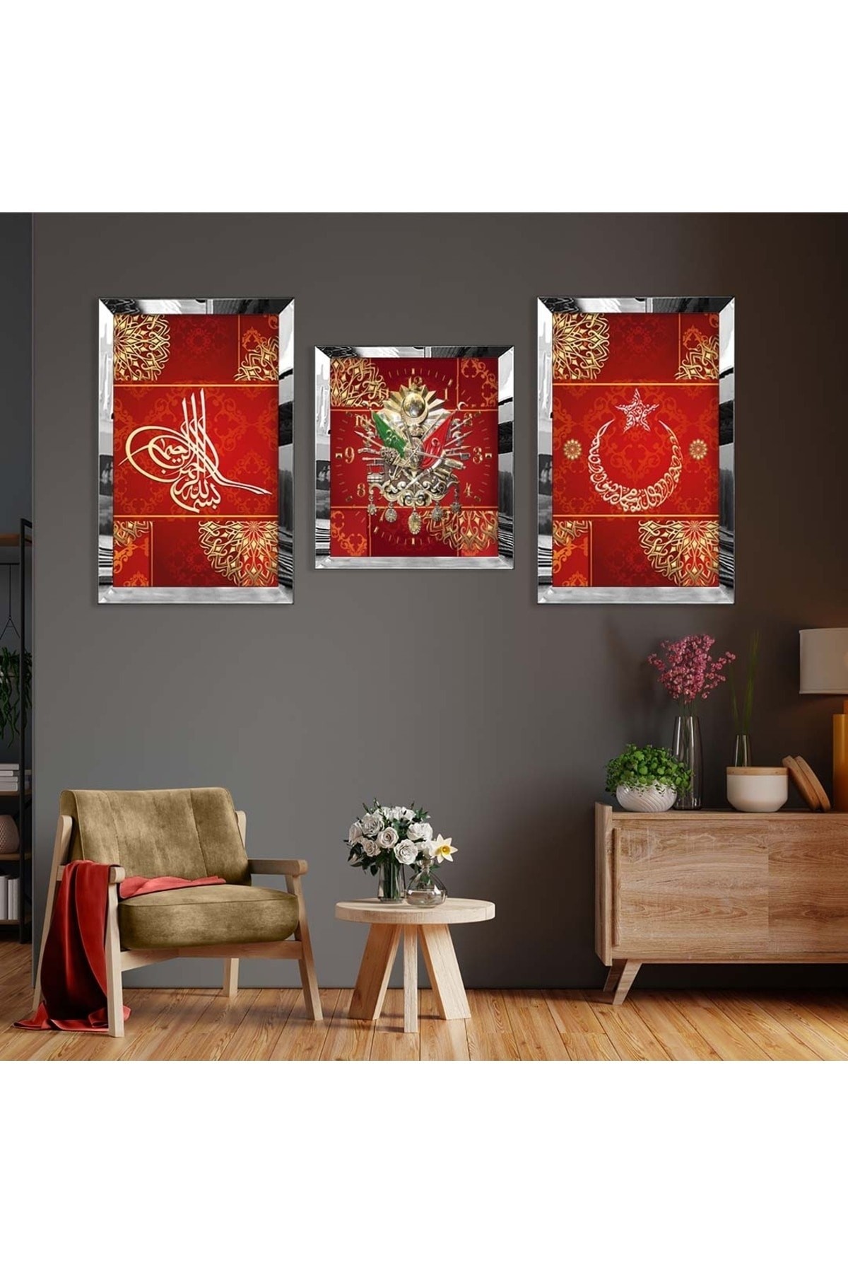Sanat Tablosu Osmanlı Tuğrası Pleksi Kenar Solmaz MDF Tablo Ve Saat Seti