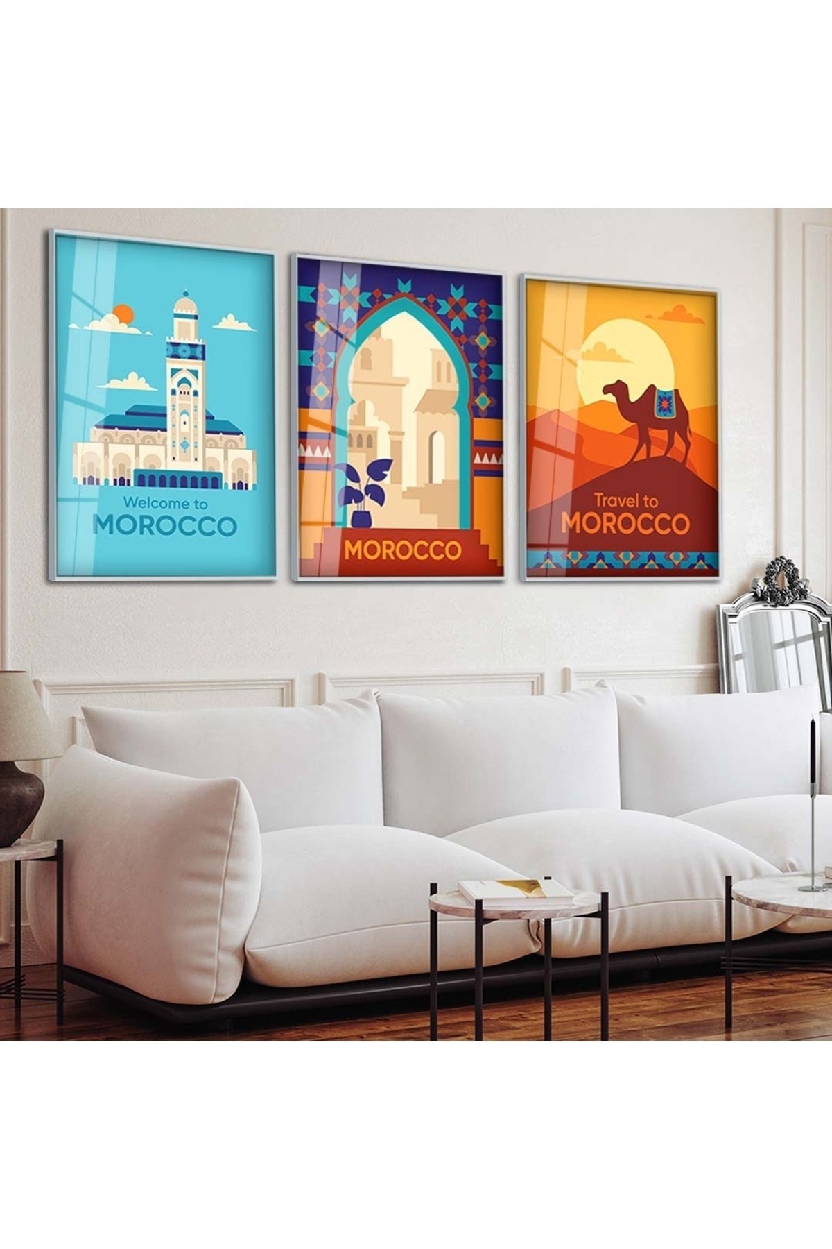 Morocco 3'Lü Metal Çerçeveli UV Baskı Kırılmaz Cam Tablo Seti