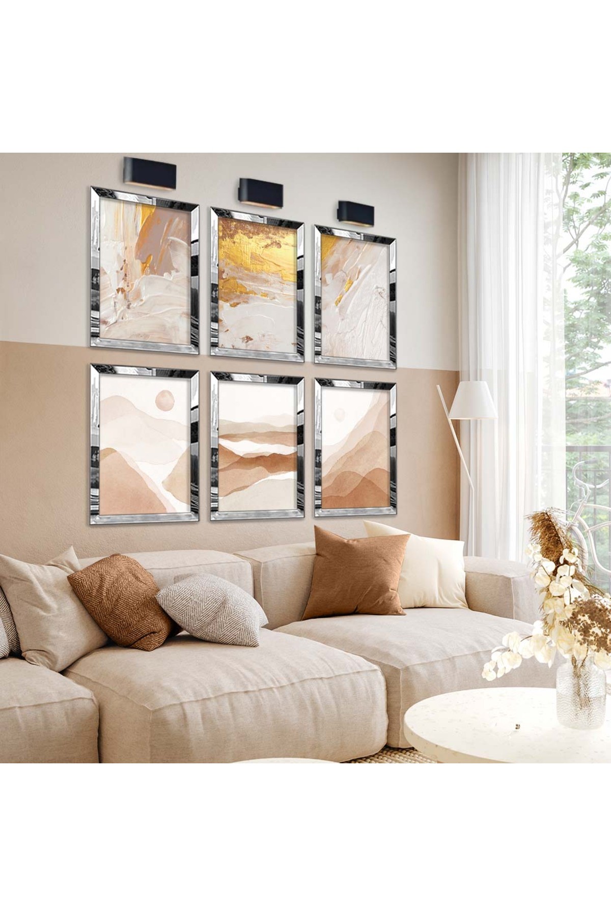 Modern Çizim Soyut Tema 6'Lı Pleksi Kenar Solmaz MDF Tablo Seti