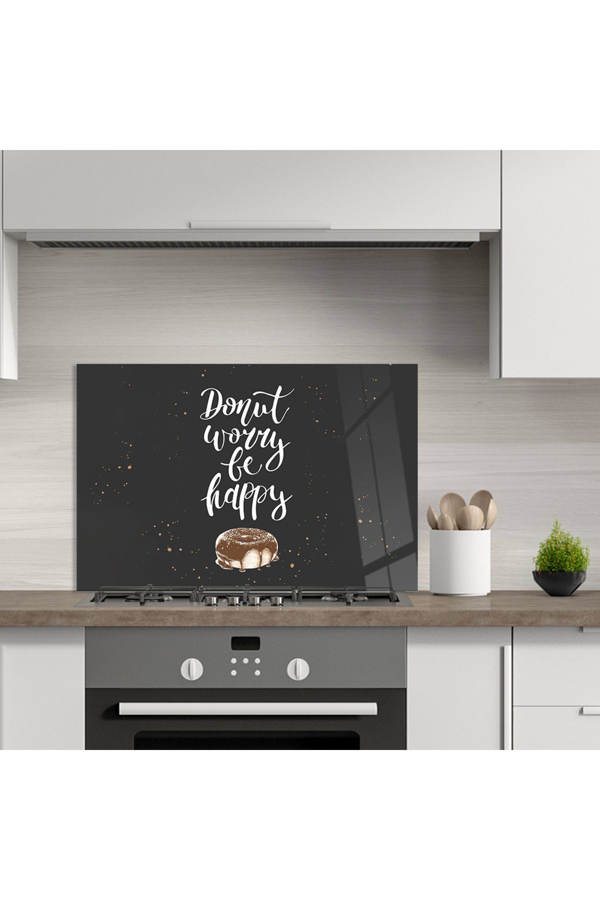 Ocak Arkası Temperli Cam "Donut Worry Be Happy" Yazılı