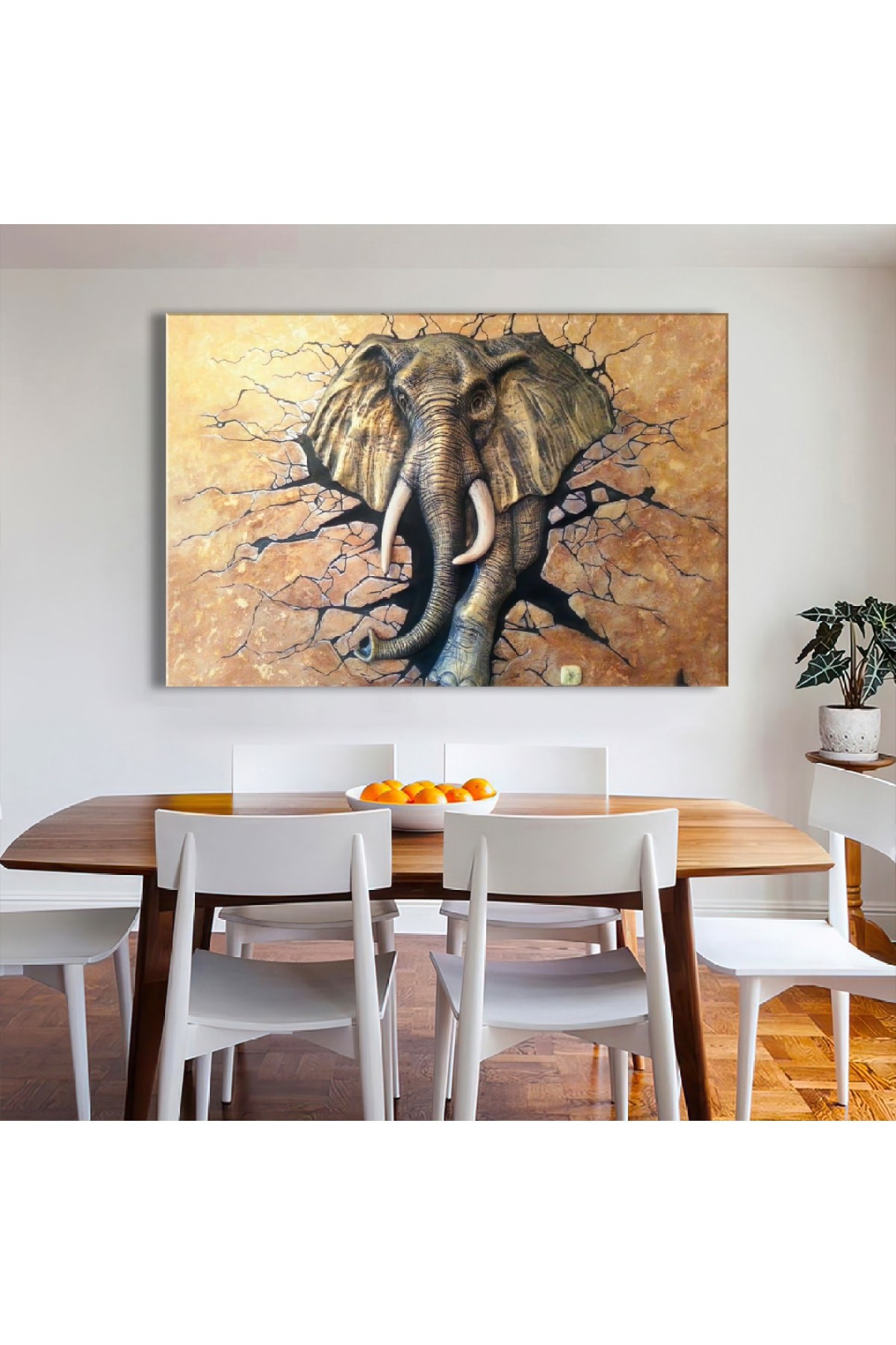 Hayvanlar Alemi Fil Ahşap Şase Dijital Baskı Kanvas Tablo 120X80Cm
