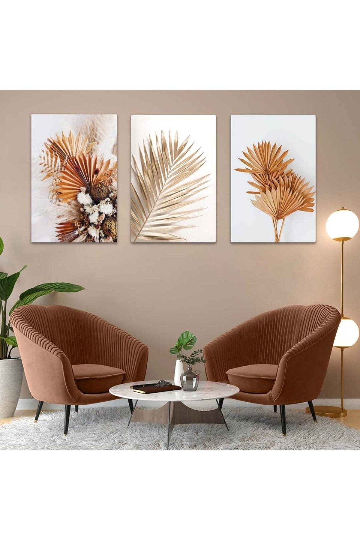 Minimalist Çiçek 3'Lü Ekstra Dayanıklı Solmaz MDF Tablo Set