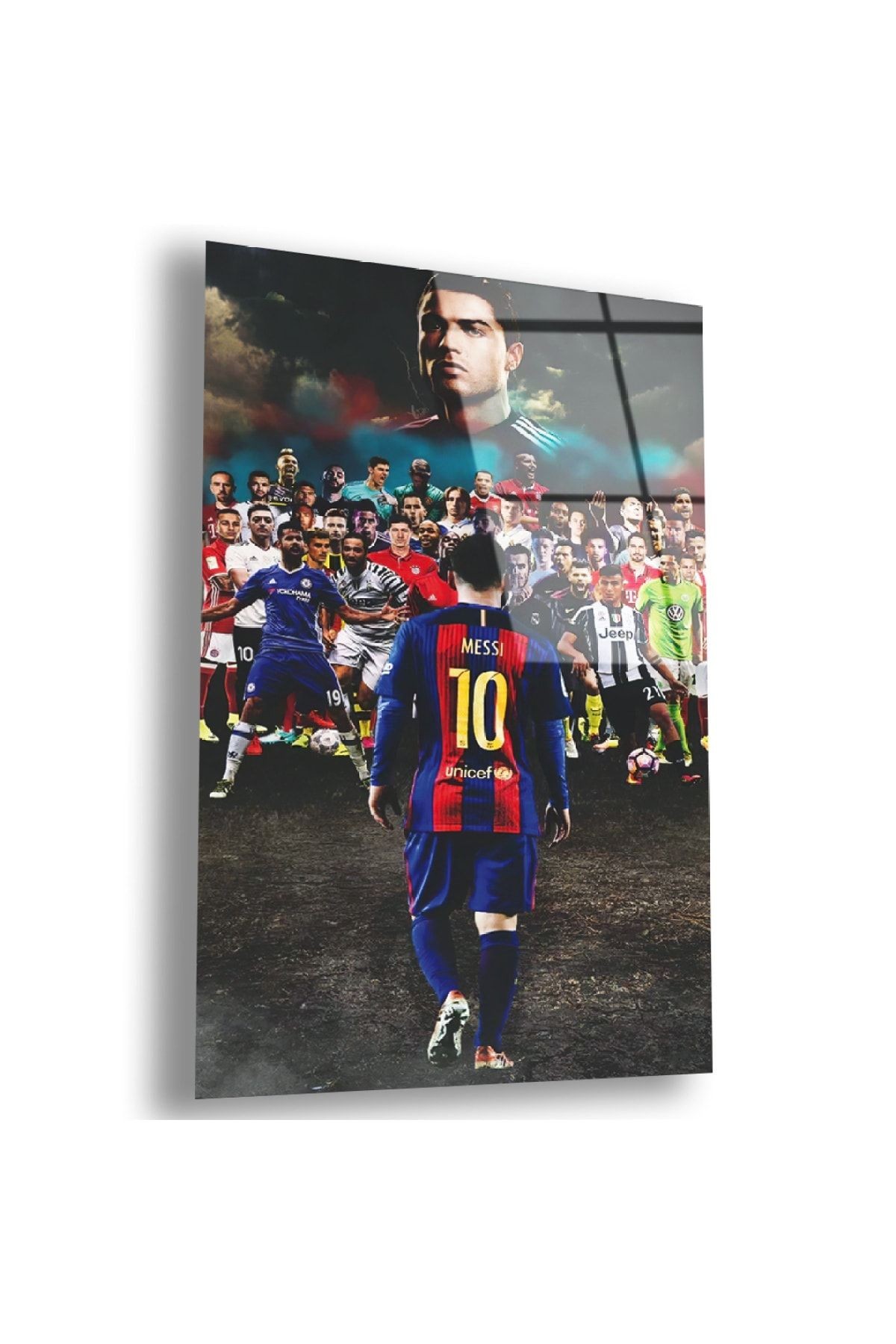 Çerçevesiz Dikey Ronaldo Lionel Messi Ve Futbolcular Kırılmaz Cam Tablo