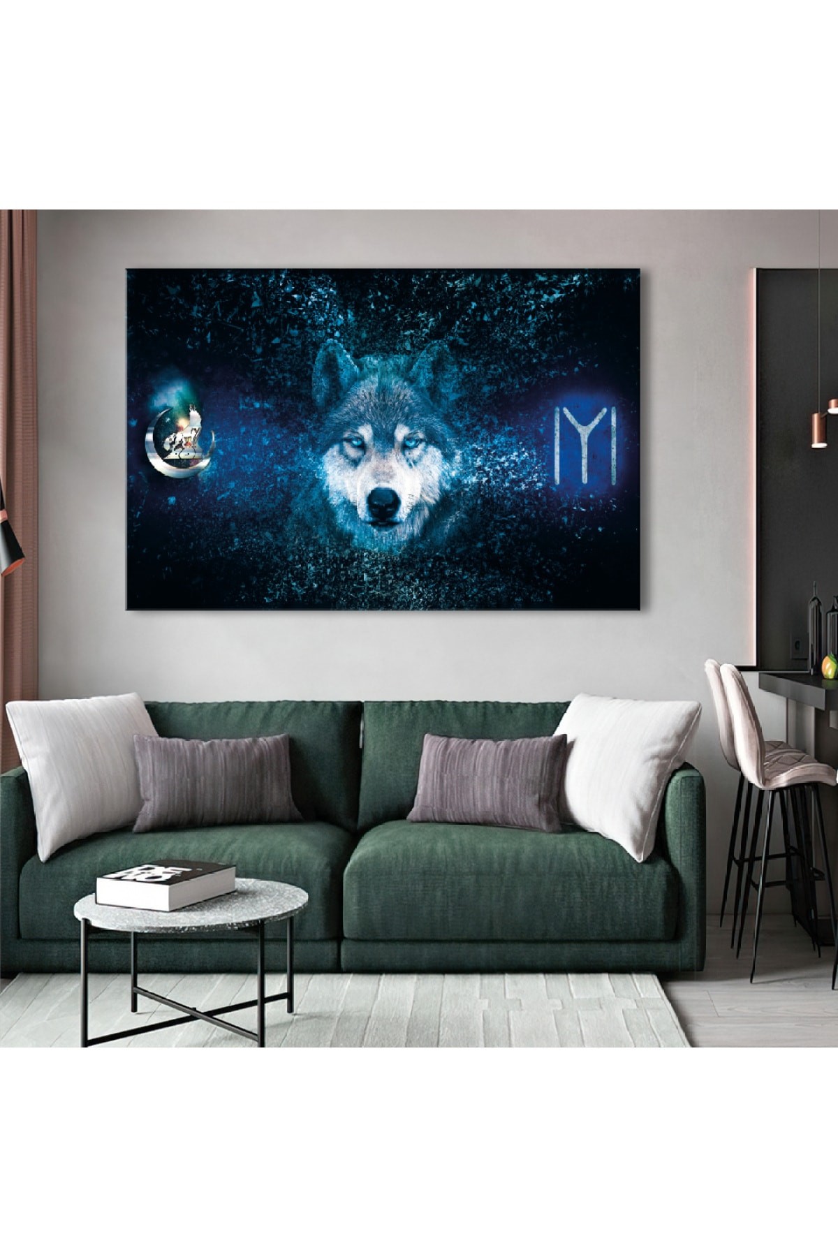 Kayı Boyu Bozkurt Ahşap Şase Dijital Baskı Kanvas Tablo 120X80Cm